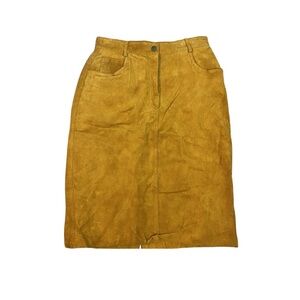 Vintage 80s Evan Davies Mustard Leather Skirt
